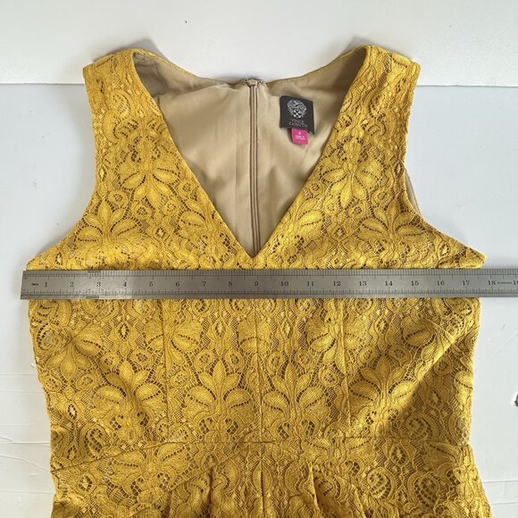 Vince Camuto Lace Fit & Flare Mini Dress Womens‎ Size 8 Mustard Yellow Party Fun - Picture 6 of 13